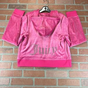 Juicy Couture OG Big Bling Velour Hoodie Jacket Free Love Pink Size L NWT Y2K